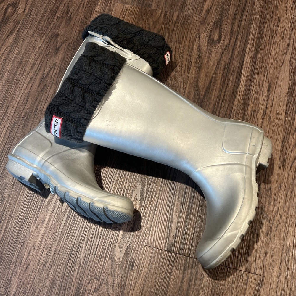 Hunter hohe Regenstiefel silber metallic Gummi Größe Size 5-6